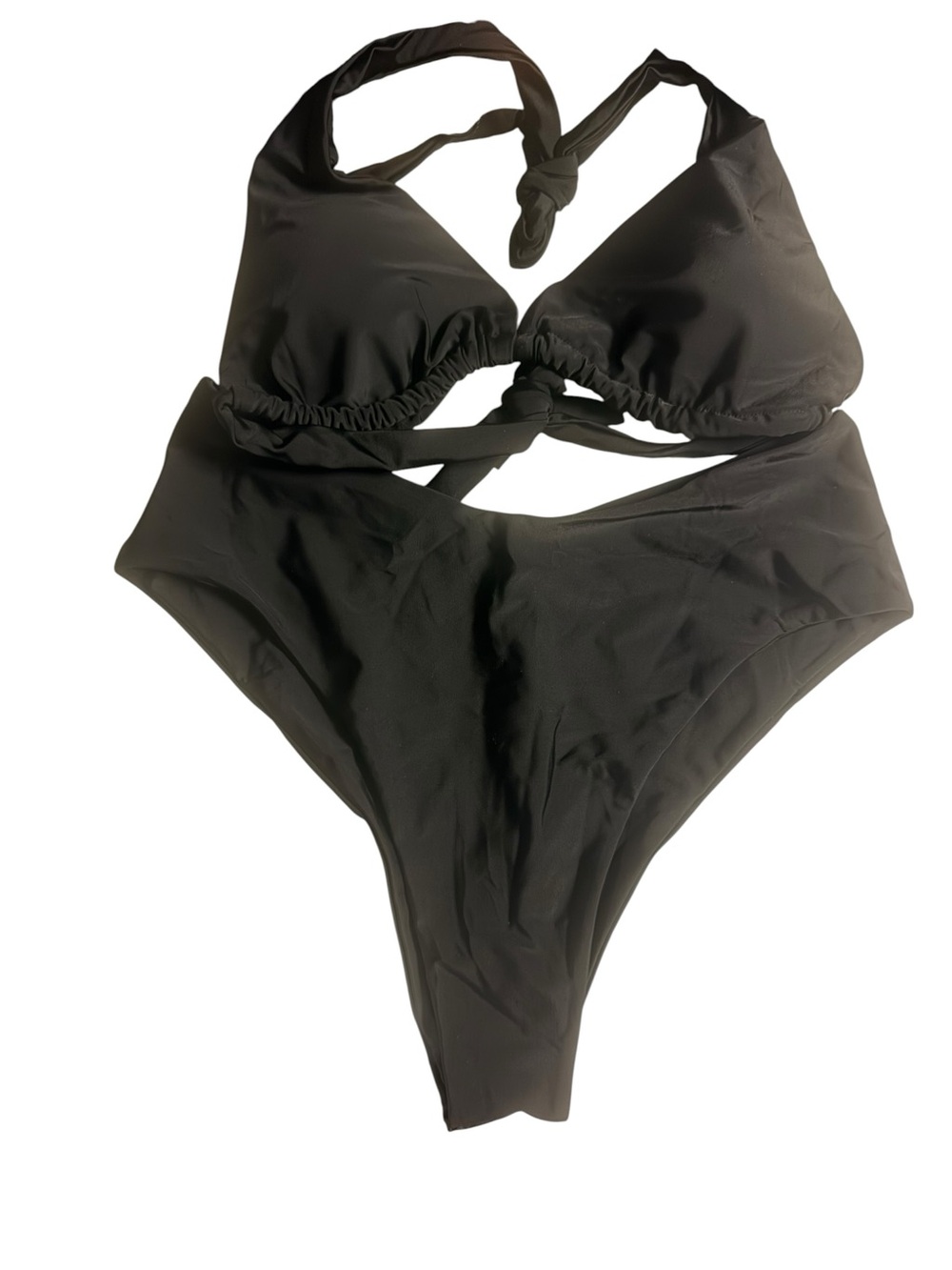 Black Women's Halter Cutout One-Piece Swimsuit